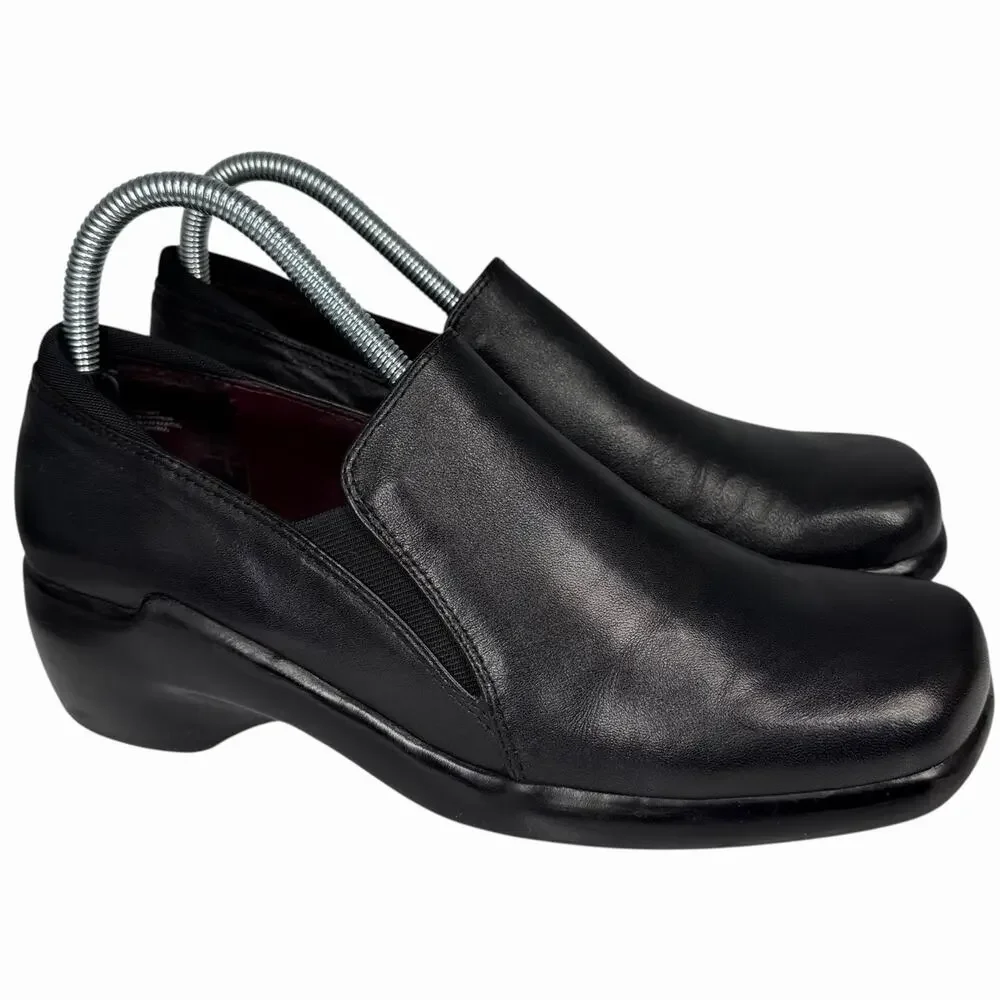 Bandolino Womens Sz 8.5M Black Leather Slip On Loafers Comfort Wedge Heels